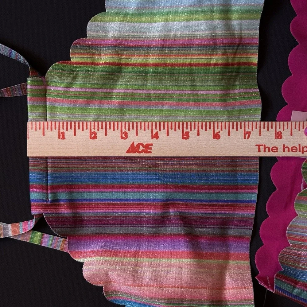 PilyQ Girls 16 Retro Stripe Seamless Scallop High Neck Bikini‎ Reversible NWT
